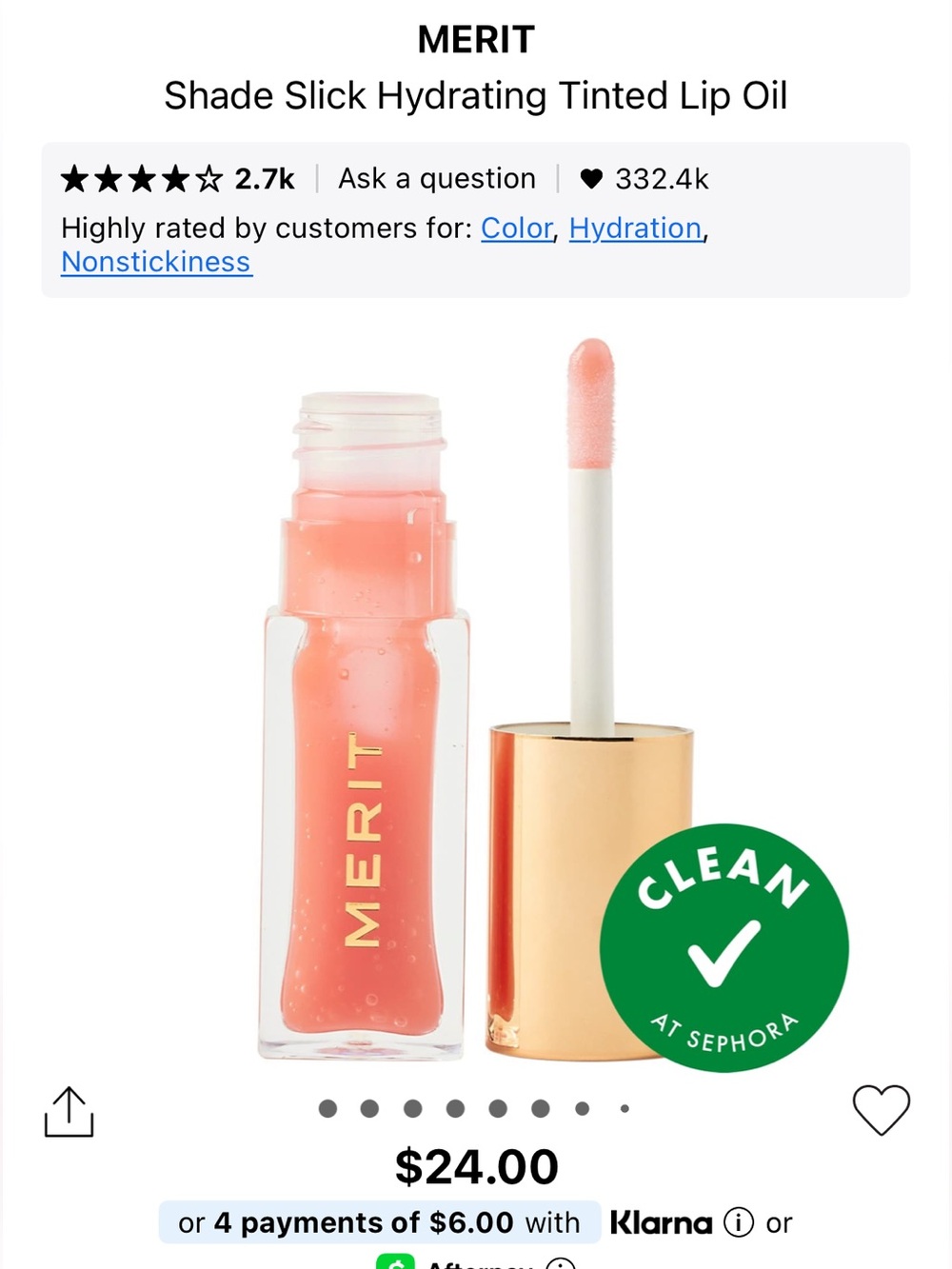 MERIT Shade Slick Tinted Lip Oil — Sheer Peach